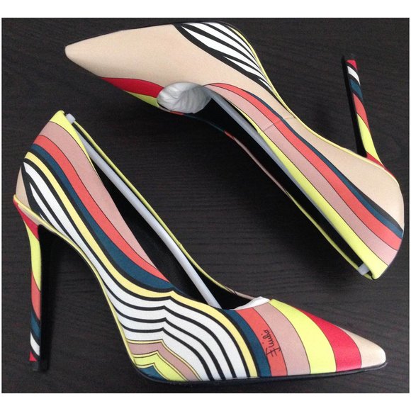 Auth NIB Pucci striped swirl print beige yellow orange pumps box bag EU 37 US 7 - Picture 3 of 8